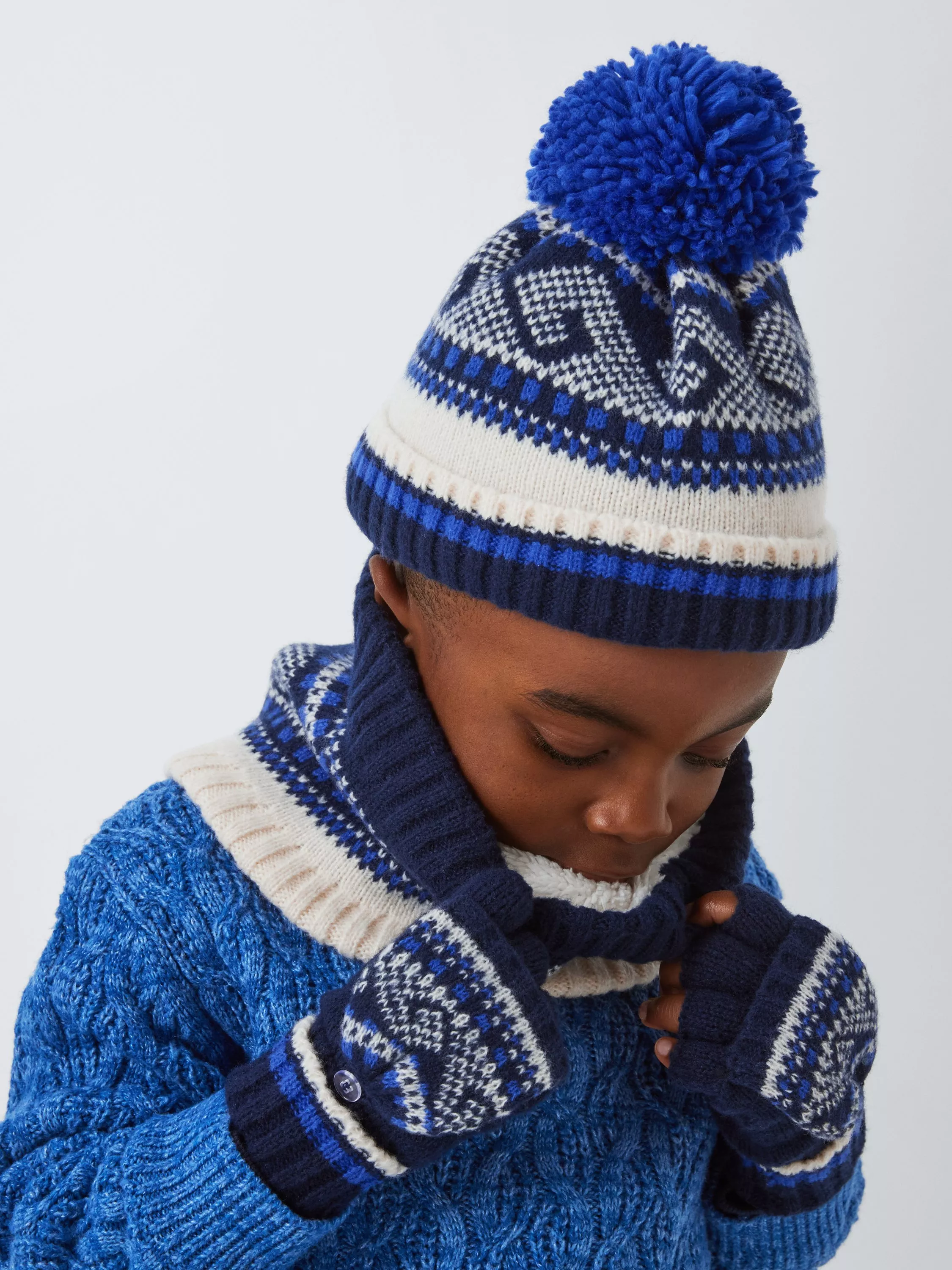 Kids Pom Pom Beanie Boys Girls Faux Fur Ball Warm Lined Knit Kids Winter Hat Set Shop Kids Knit Hat with Faux Fur Poms | Winter Hats for  main image 2