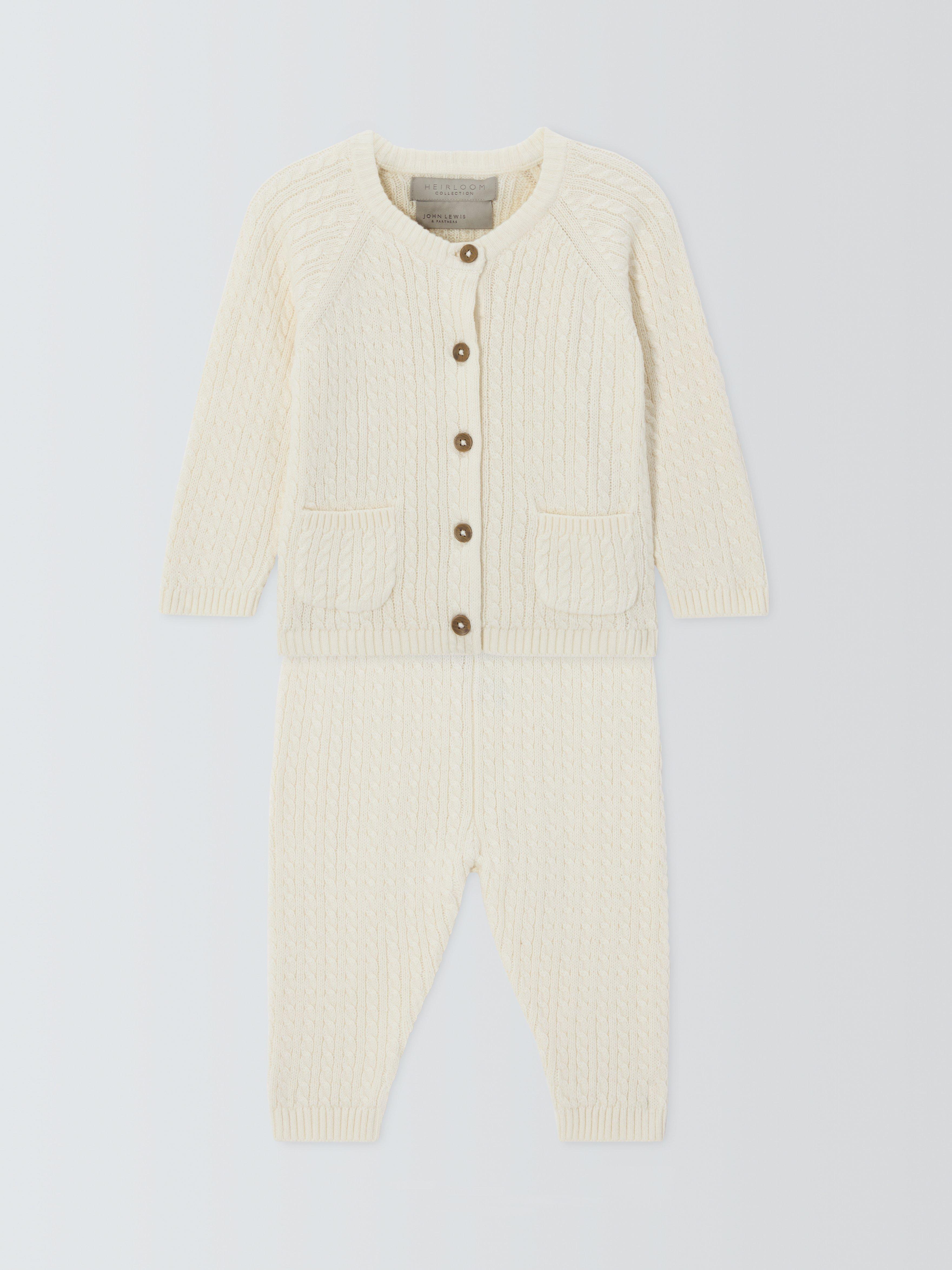 John Lewis Heirloom Collection Baby Knitted Cardigan and Trousers Set, Cream