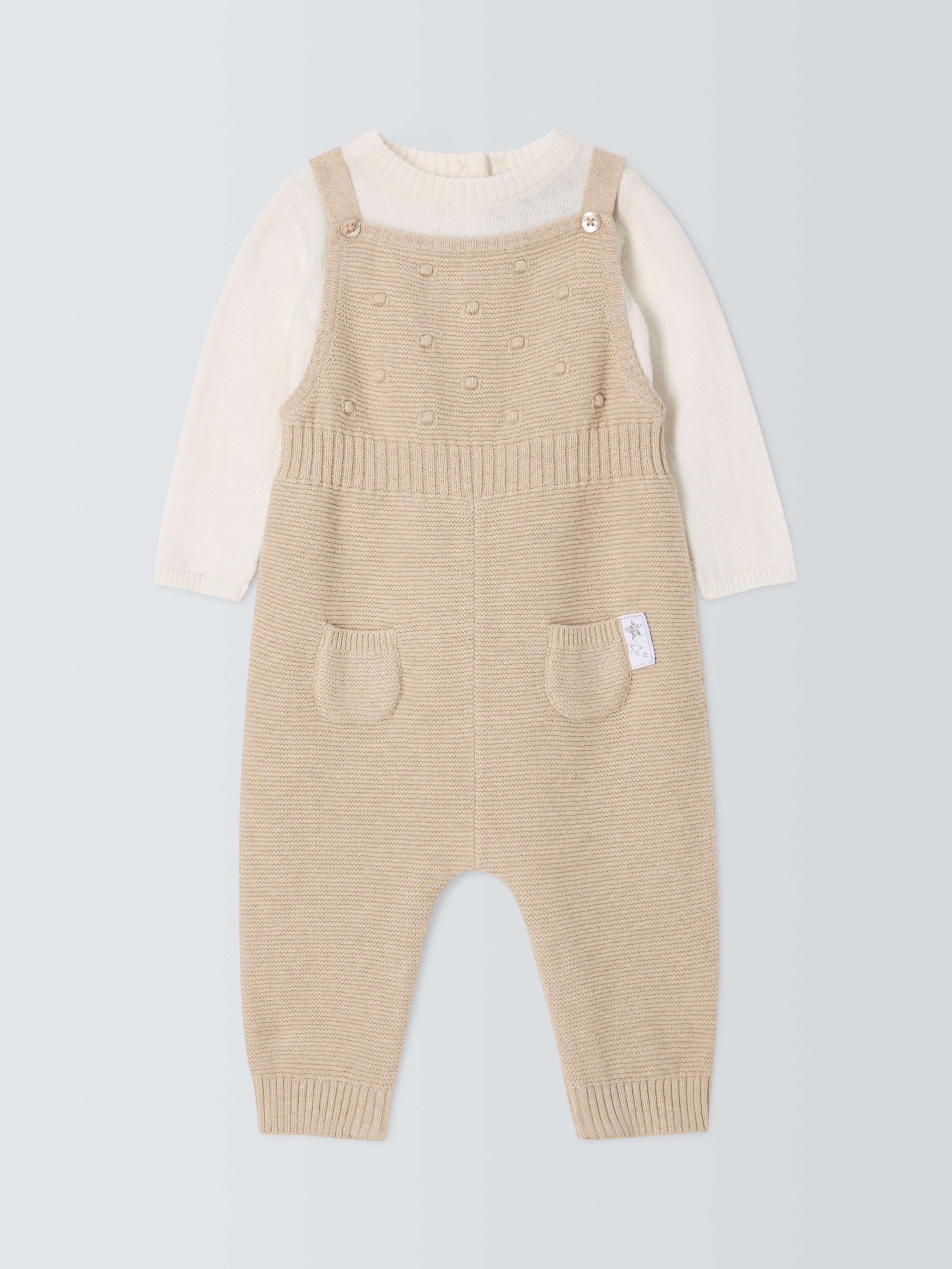 John Lewis Heirloom Collection Baby Cotton With Cashmere Dungarees and Top Set