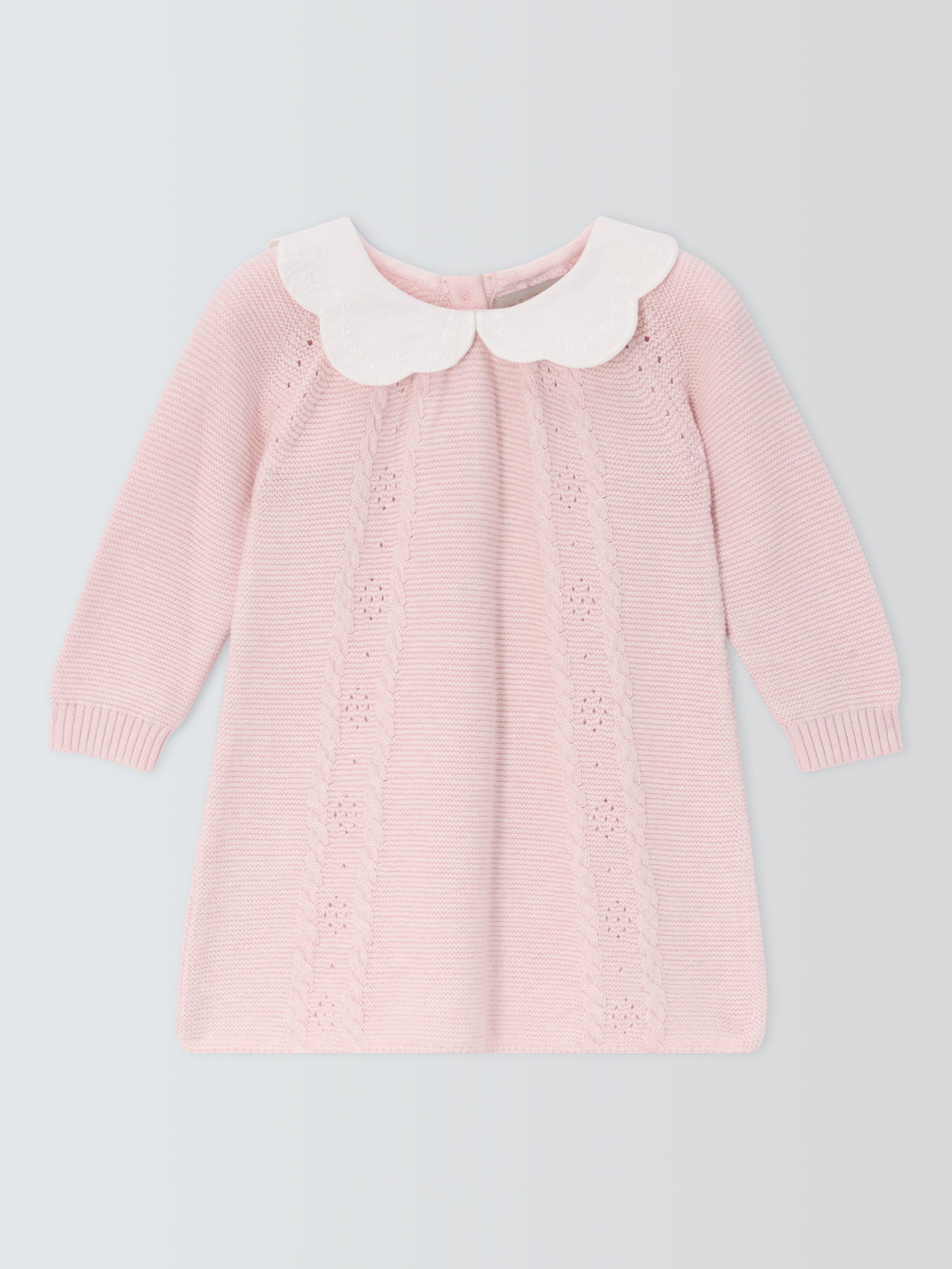 John Lewis Heirloom Collection Baby Cotton Cashmere Knitted Dress, Pink