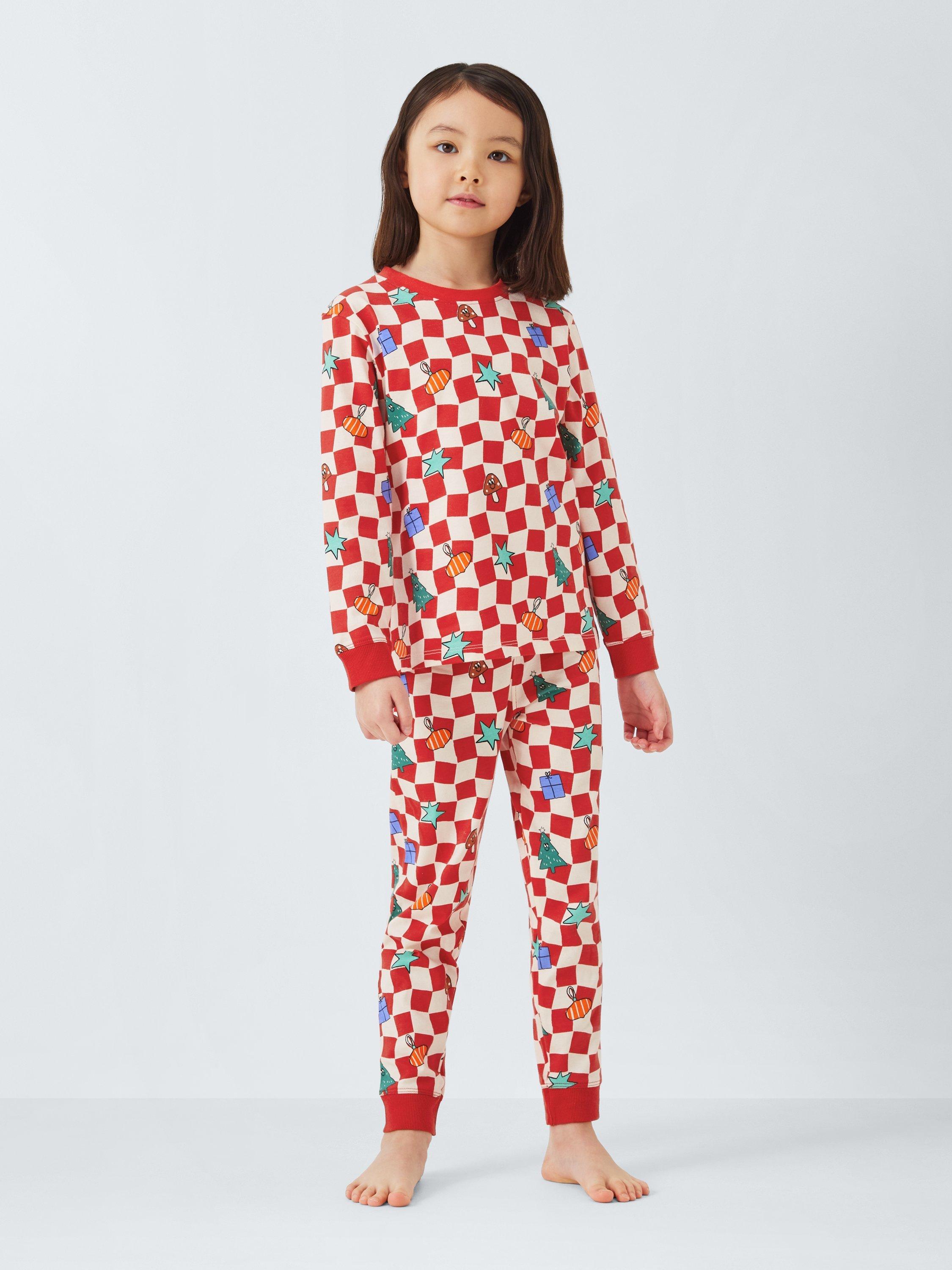 John Lewis ANYDAY Kids Christmas Checkerboard Pyjamas Red