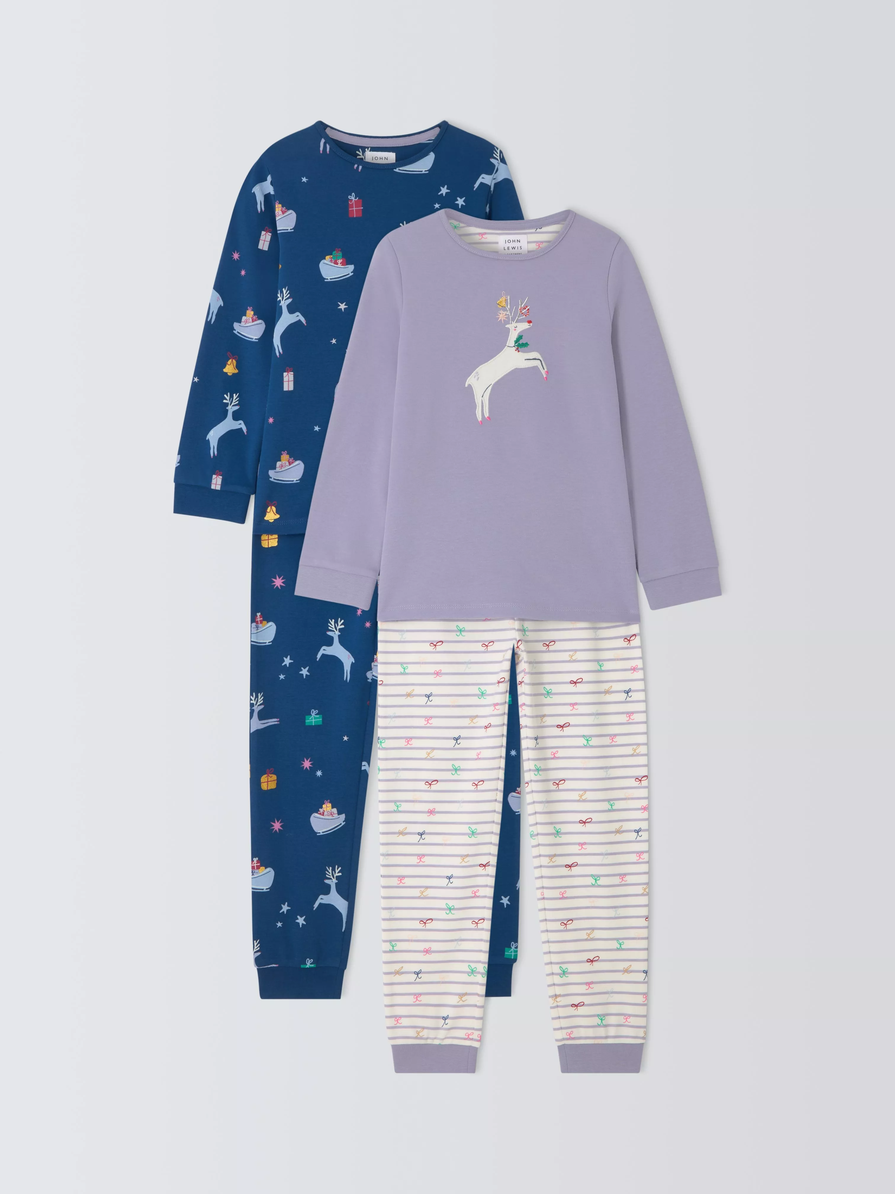 John Lewis Kids Reindeer Pyjamas Pack of 2 Purple