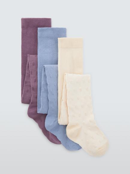 John Lewis Kids' Textured Spot Tights, Pack of 3, Multi
