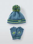 John Lewis Kids' Space Beanie Hat and Flip Top Gloves Set, Blue