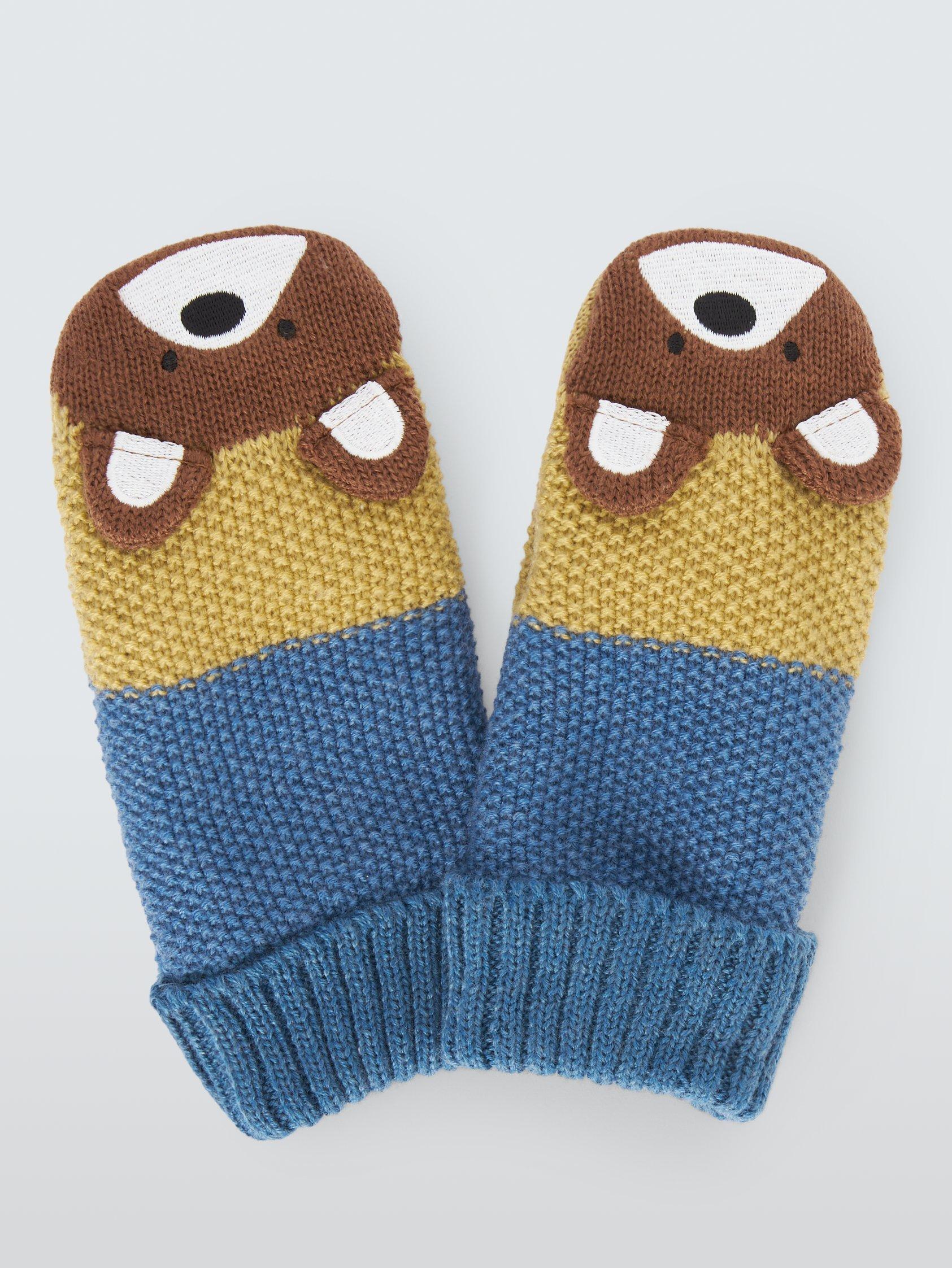 Product image 1 of 5, which shows John Lewis Kids' Knitted Bear Mittens, Multi, 6-8 years
