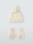 John Lewis Kids' Flower Knit Hat and Gloves Set, Cream