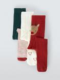 John Lewis Baby Christmas Tights, Multi, Pack of 3