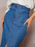 Chi Chi London Split Hem Denim Maxi Skirt, Blue