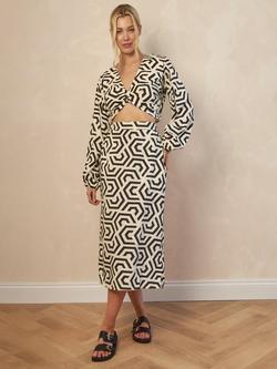 Chi Chi London Geometric Midi Skirt, Black/Multi, Black/Multi