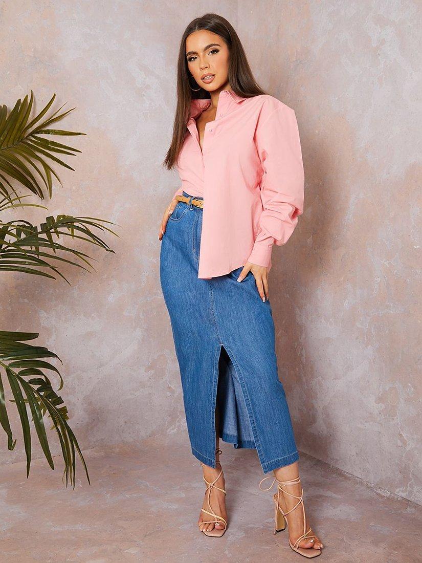 Product image 2 of 2, which shows Chi Chi London Cotton Poplin Shirt, Pink Fuchsia, 6