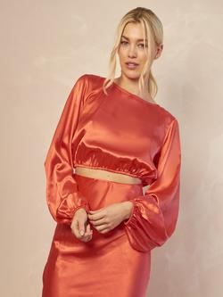 Chi Chi London Satin Crop Top, Red, Red