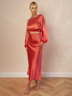 Chi Chi London Satin Crop Top, Red - view 2, Red