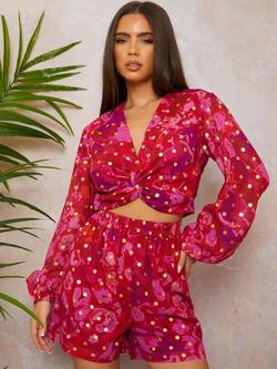 Chi Chi London Twist Abstract Foil Top, Red Berry, Red Berry