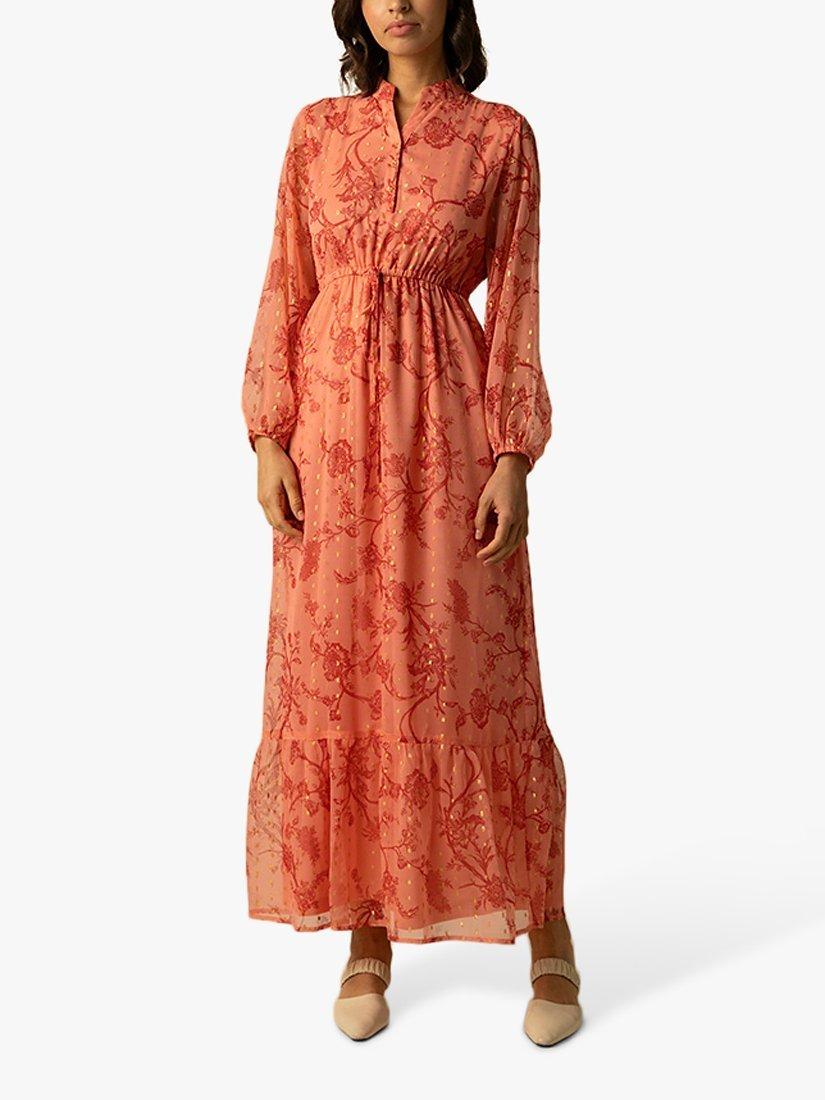 Raishma Fleur Floral Print Maxi Dress Orange Gold