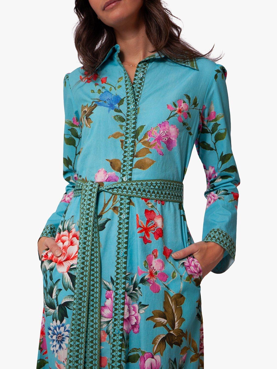 Product image 2 of 3, which shows Raishma Olea Floral Print Maxi Dress, Turquoise/Multi, 8