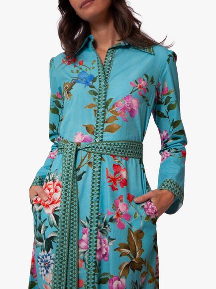 Raishma Olea Floral Print Maxi Dress, Turquoise/Multi - view 2, Turquoise/Multi