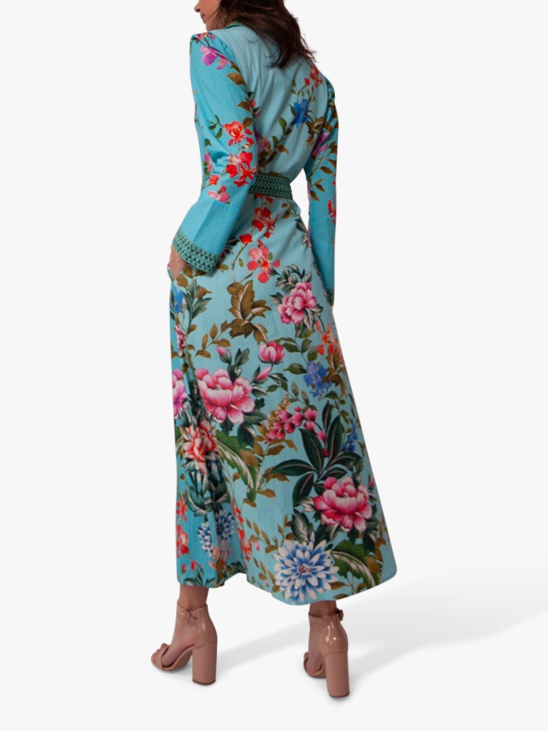 Product image 3 of 3, which shows Raishma Olea Floral Print Maxi Dress, Turquoise/Multi, 8