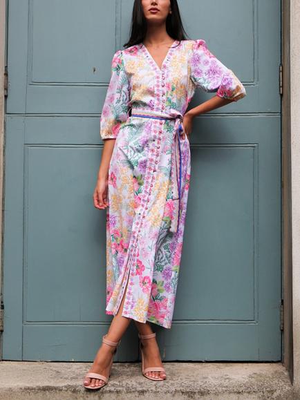 Raishma Michelle Floral Print Maxi Dress, Lilac/Multi, Lilac/Multi