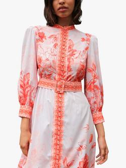 Raishma Cora Floral Print High Neck Midi Dress, Orange/White - view 2, Orange/White