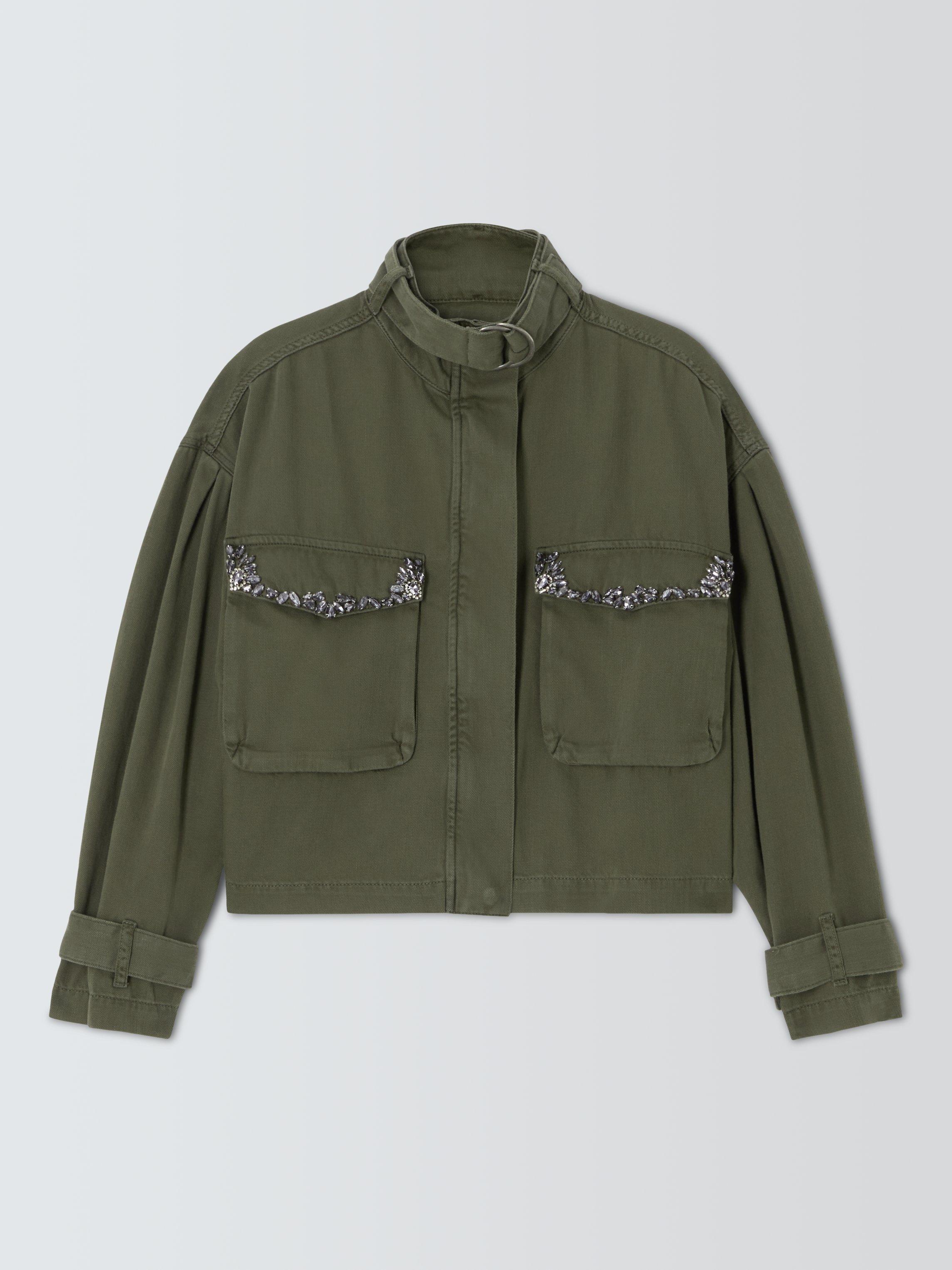 Product image 6 of 9, which shows AND/OR Dallas Cotton Embellished Pockets Shacket, Khaki, 20