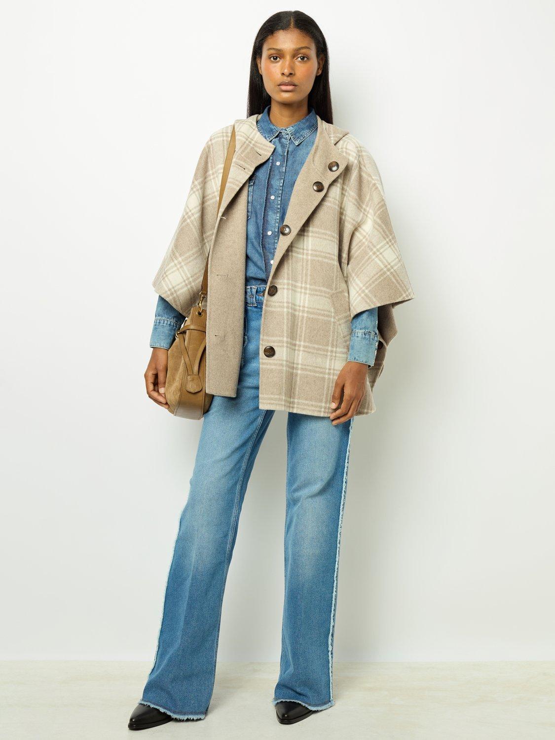 Product image 1 of 1, which shows Gerard Darel Laryssa Check Wool Blend Coat, Rope, One Size