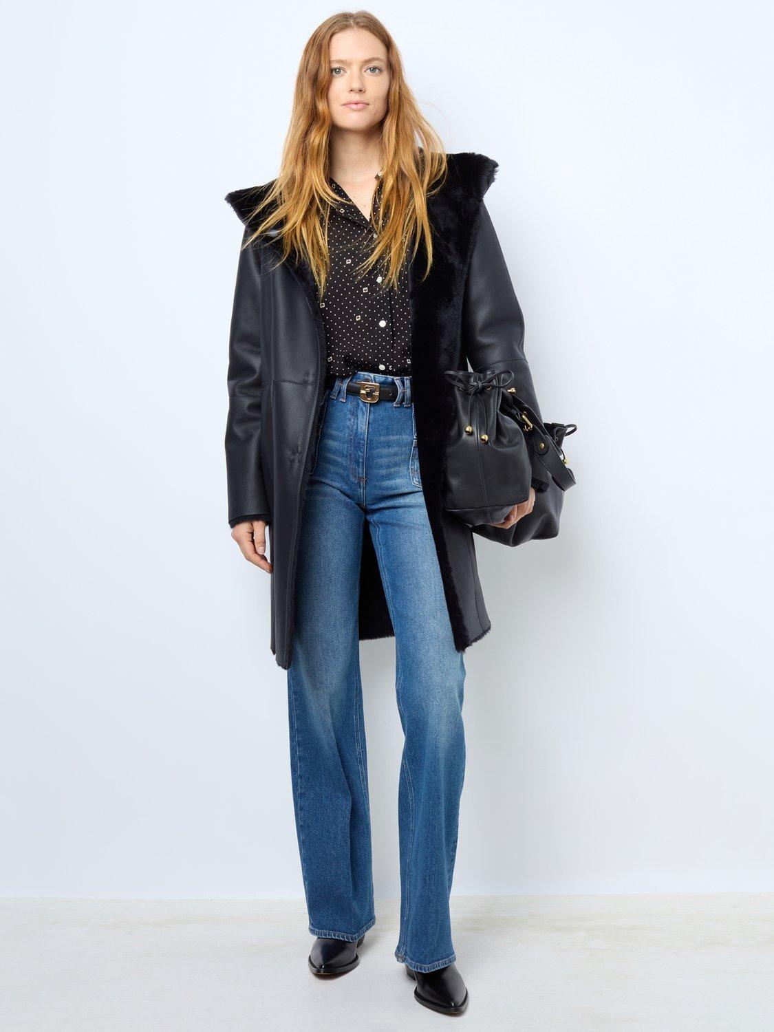 Gerard Darel Letitia Leather Coat, Dark Navy
