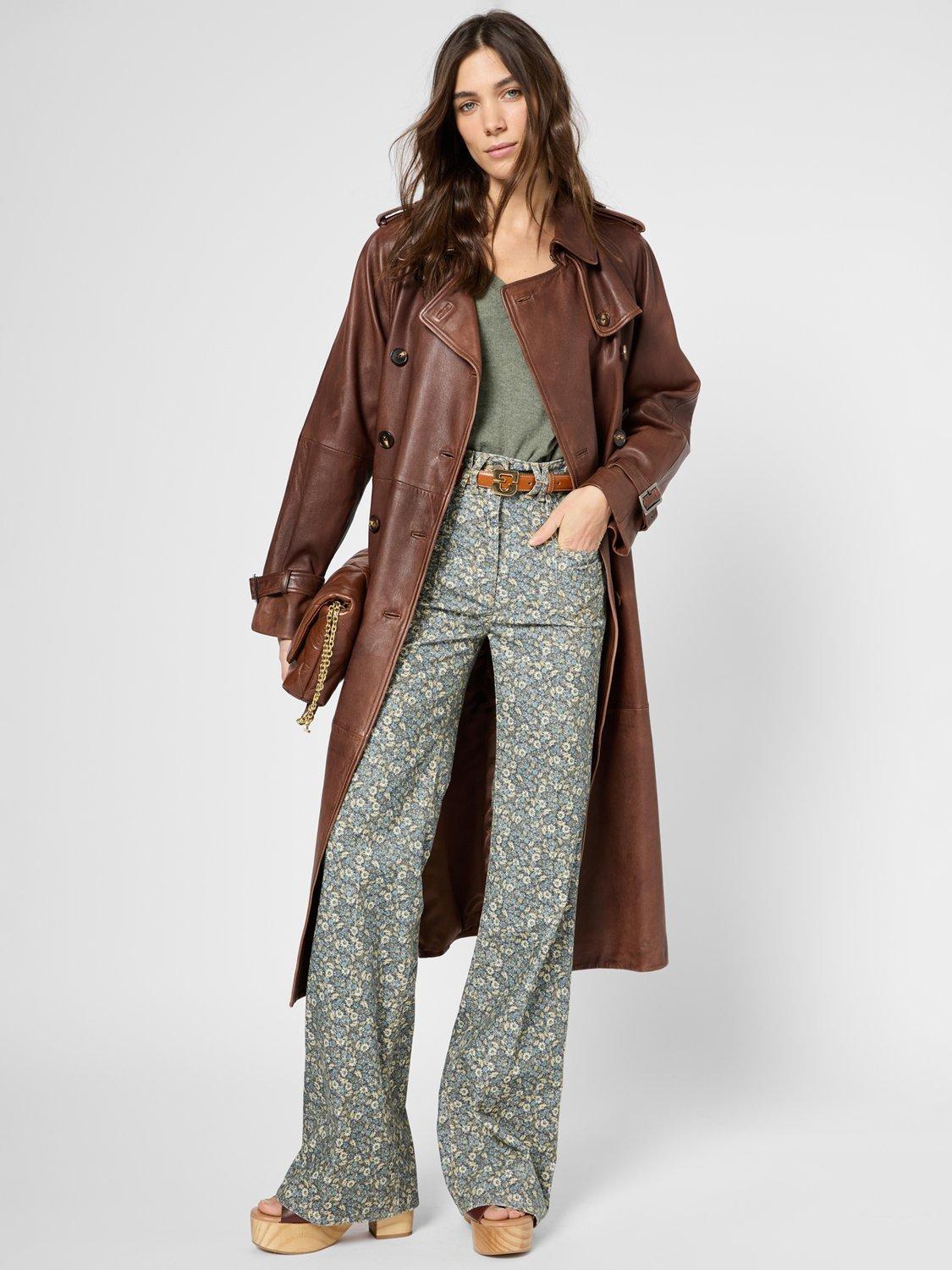 Product image 1 of 7, which shows Gerard Darel Lexie Pure Leather Trench Coat, Brown, 10