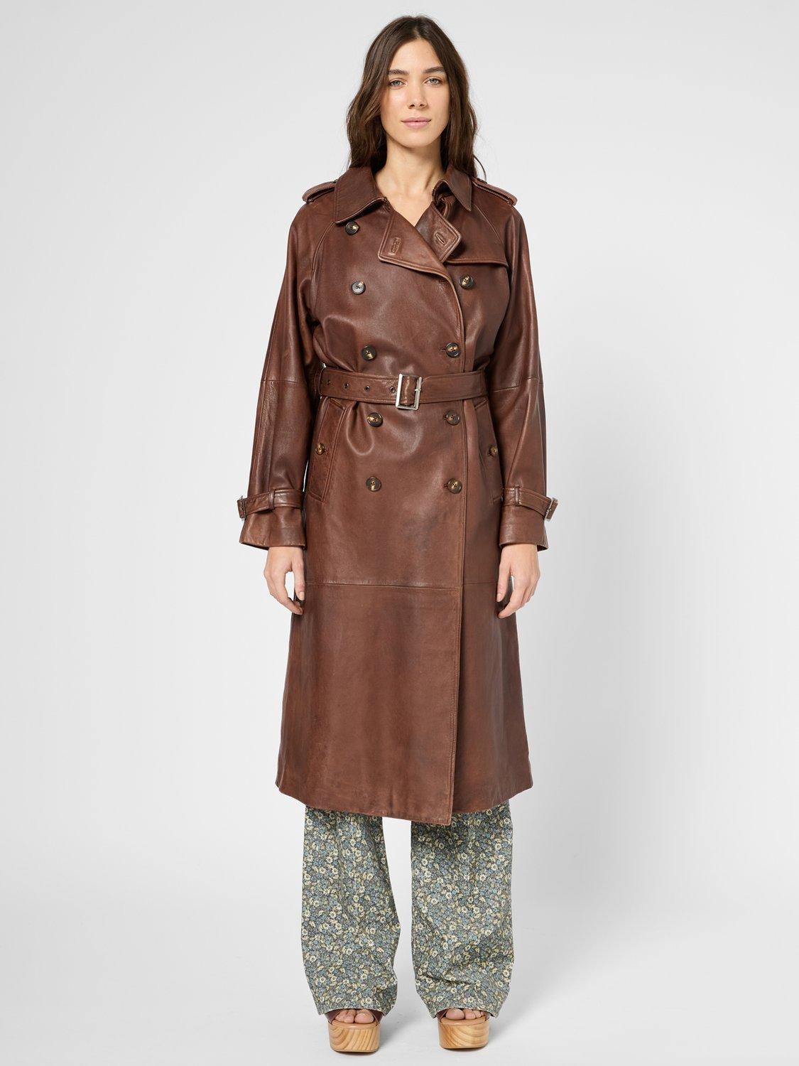 Product image 2 of 7, which shows Gerard Darel Lexie Pure Leather Trench Coat, Brown, 10