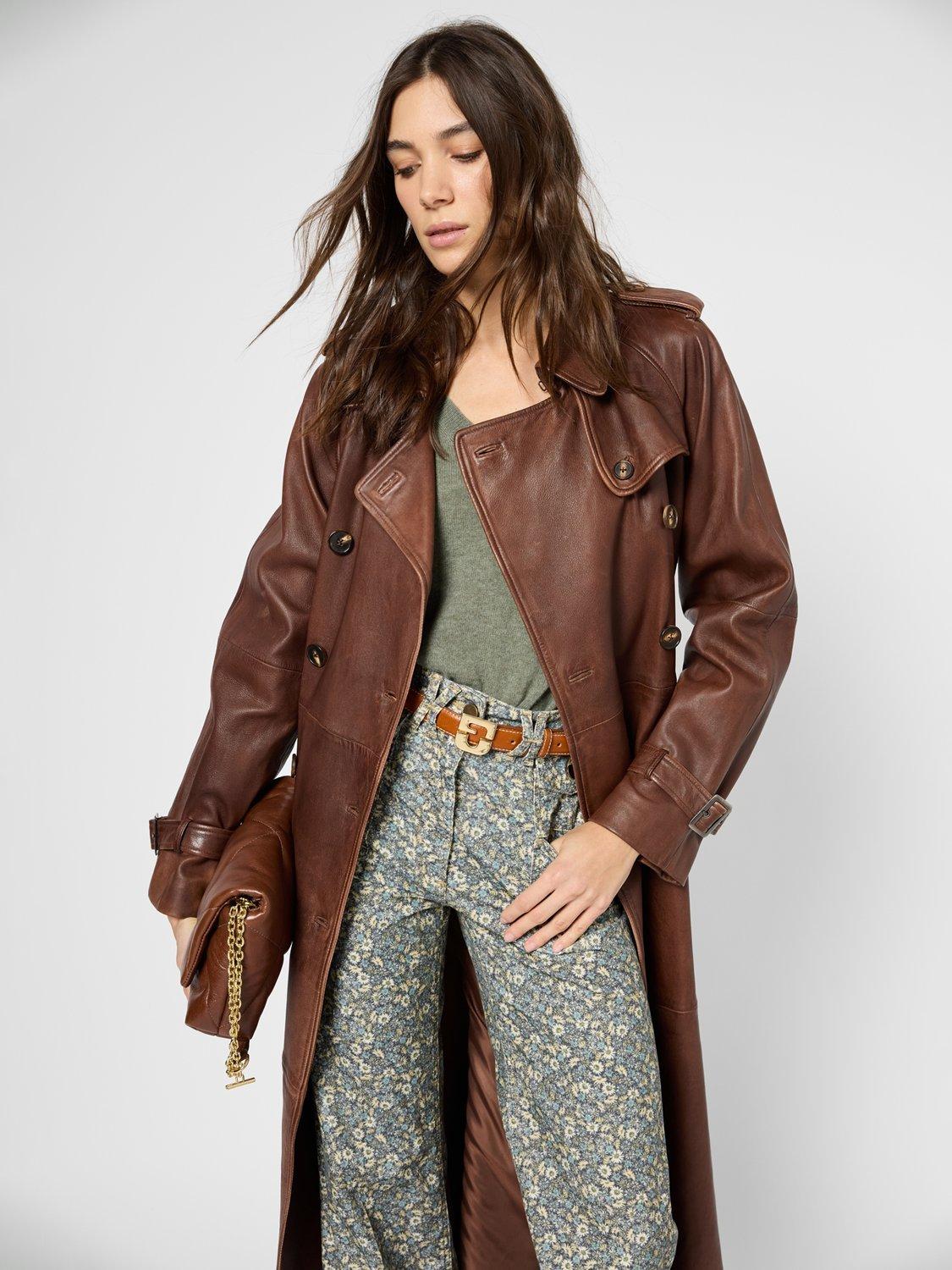 Product image 6 of 7, which shows Gerard Darel Lexie Pure Leather Trench Coat, Brown, 10