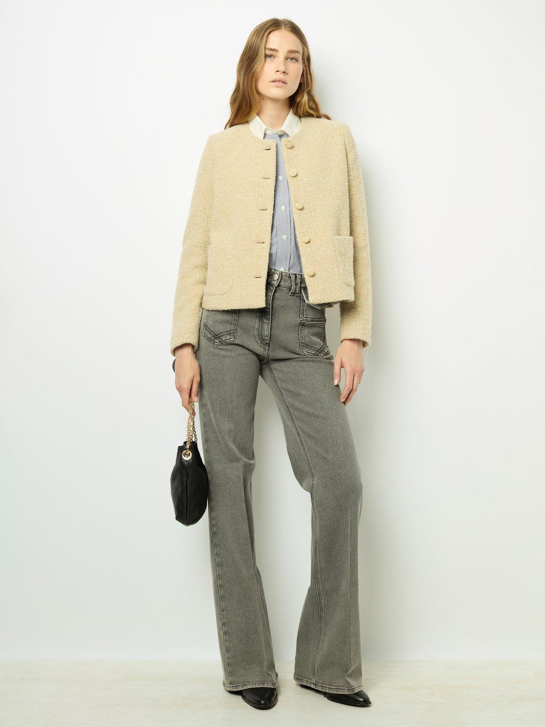 Gerard Darel Malia Tweed Wool Blend Jacket, Sand