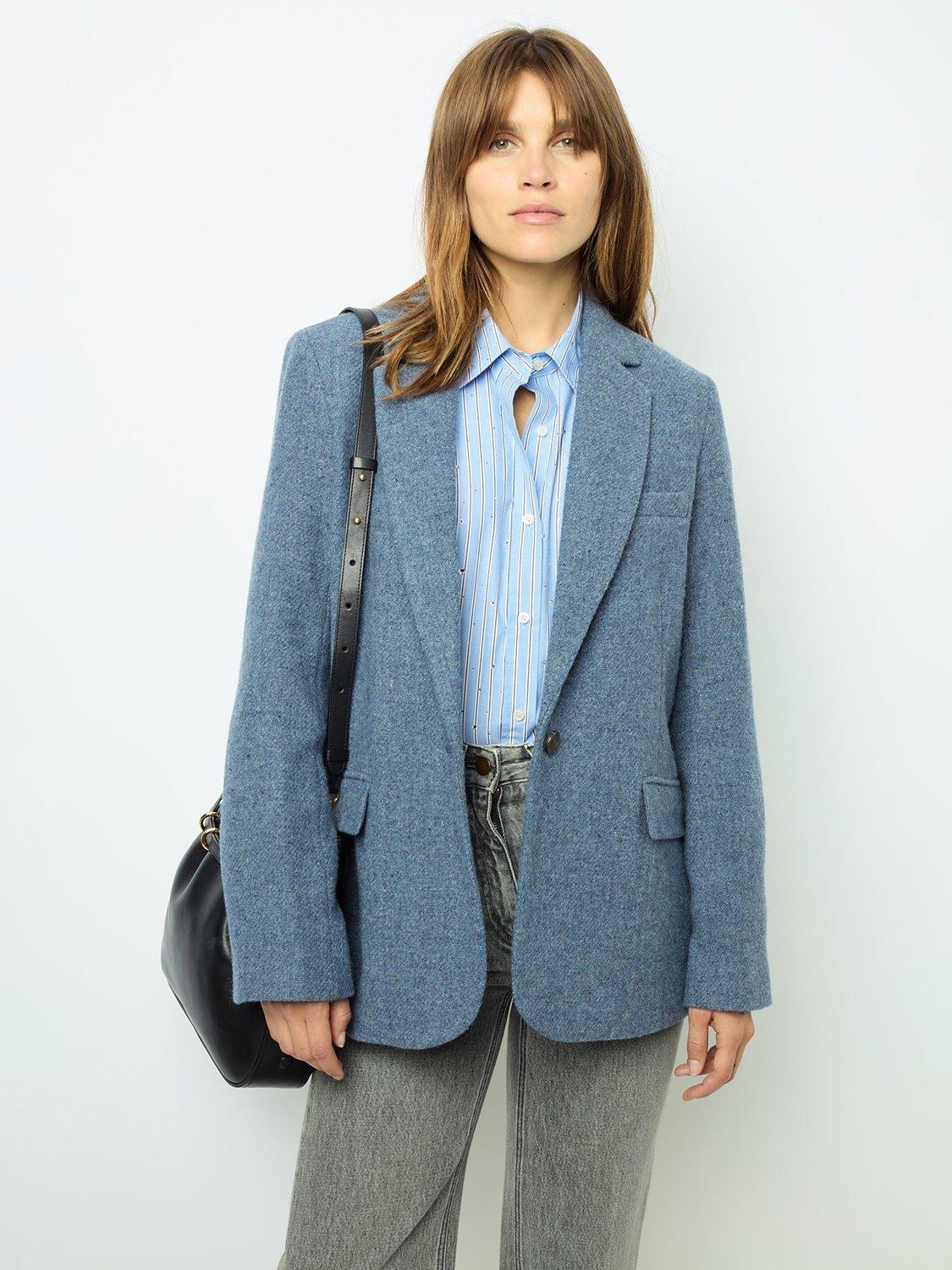 Gerard Darel Marine Wool Blend Blazer, Sky Blue