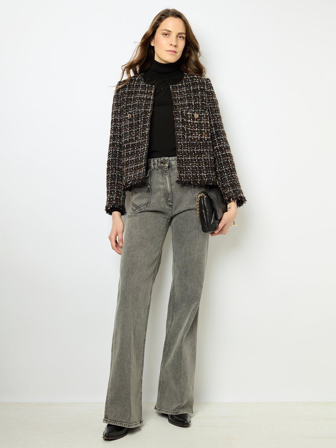 Gerard Darel Mathilda Tweed Wool Blend Jacket, Black