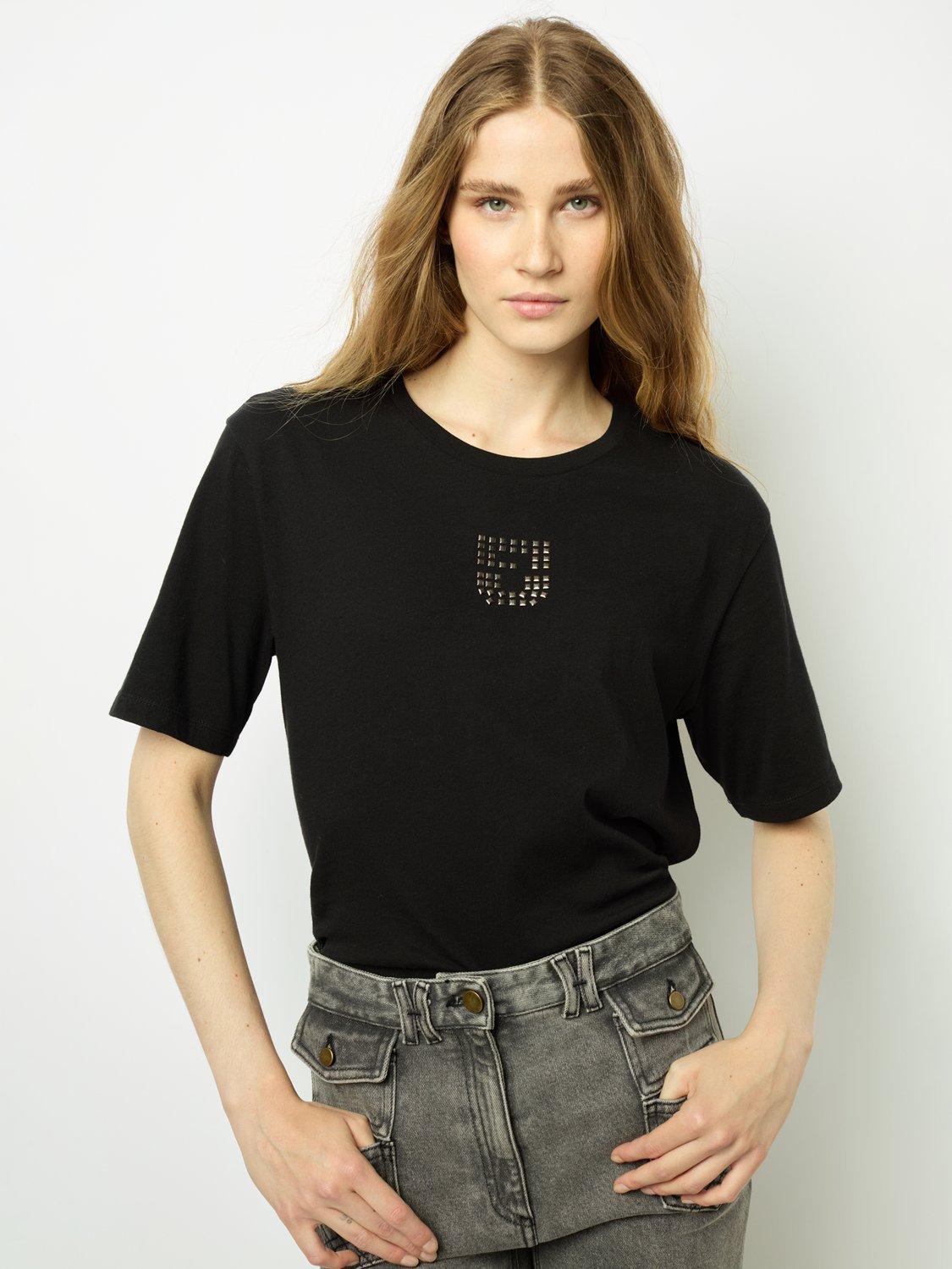 Gerard Darel Anouche Embellished Logo T-Shirt, Black
