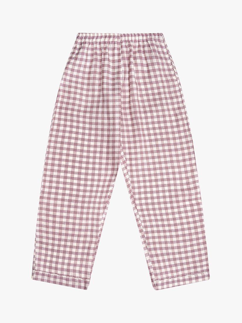 Product image 3 of 4, which shows Piglet in Bed Linen Gingham Pyjama Trousers, Elderberry, XL