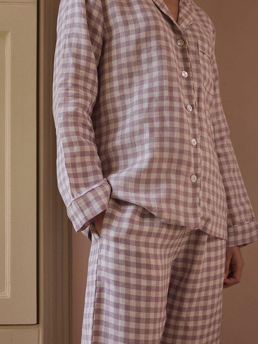 Product image 2 of 4, which shows Piglet in Bed Linen Gingham Pyjama Trousers, Elderberry, XL