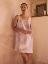Piglet in Bed Relaxed Fit Linen Gingham Nightdress, Elderberry