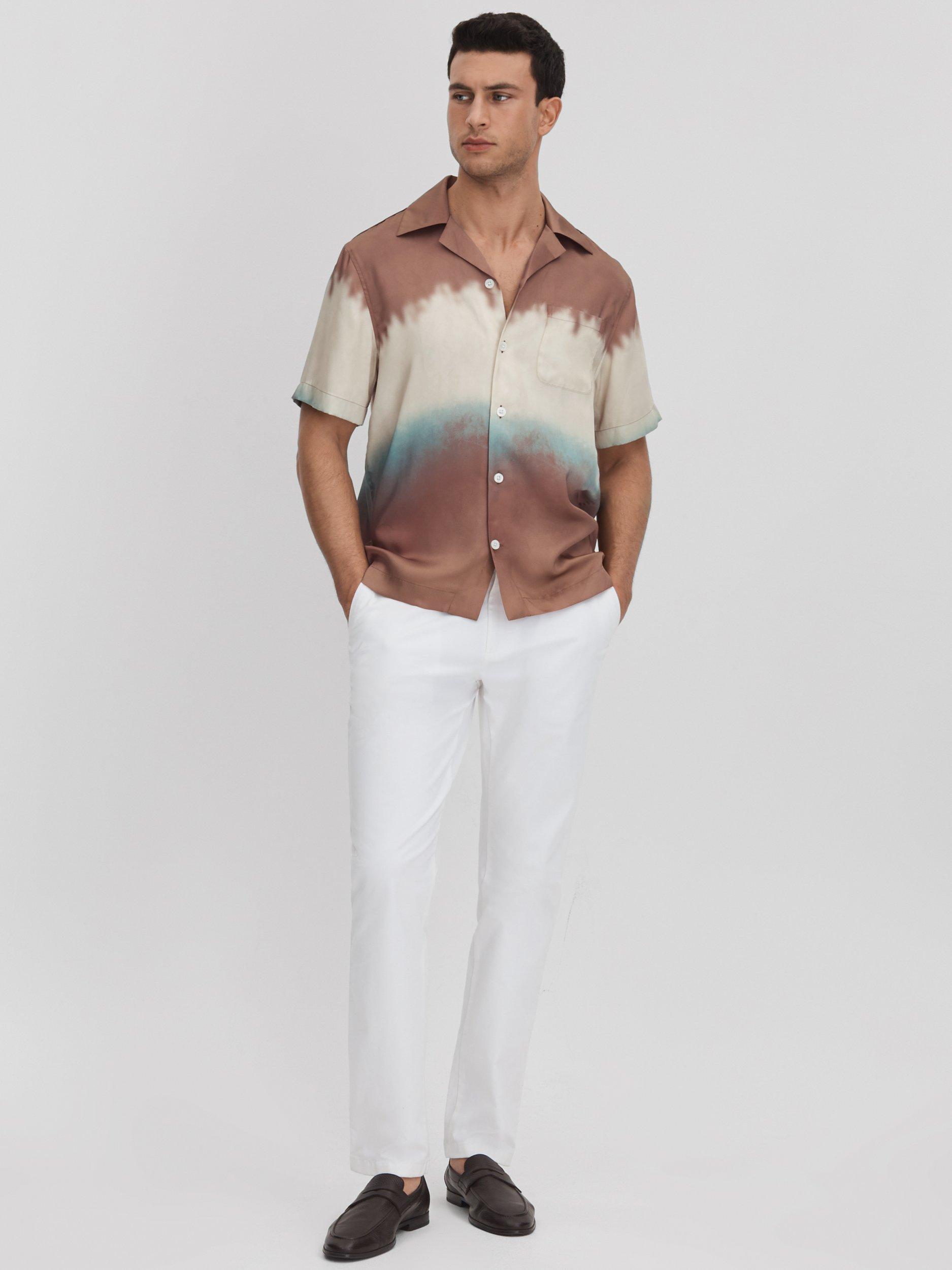Reiss Evia Short Sleeve Cuban Ombre Print Shirt, Brown/Multi