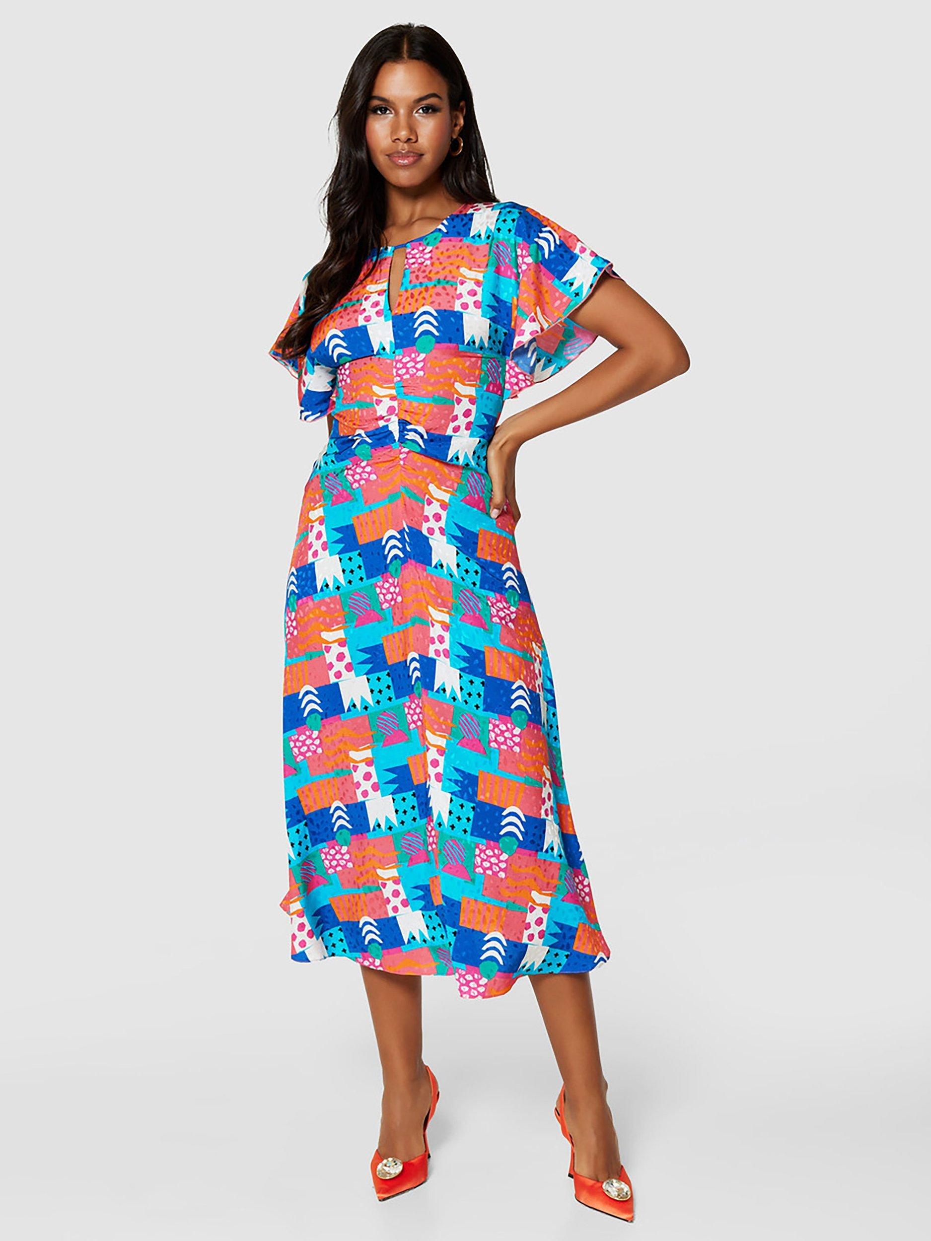 Closet London Abstract Print Midi Kimono Dress Multi