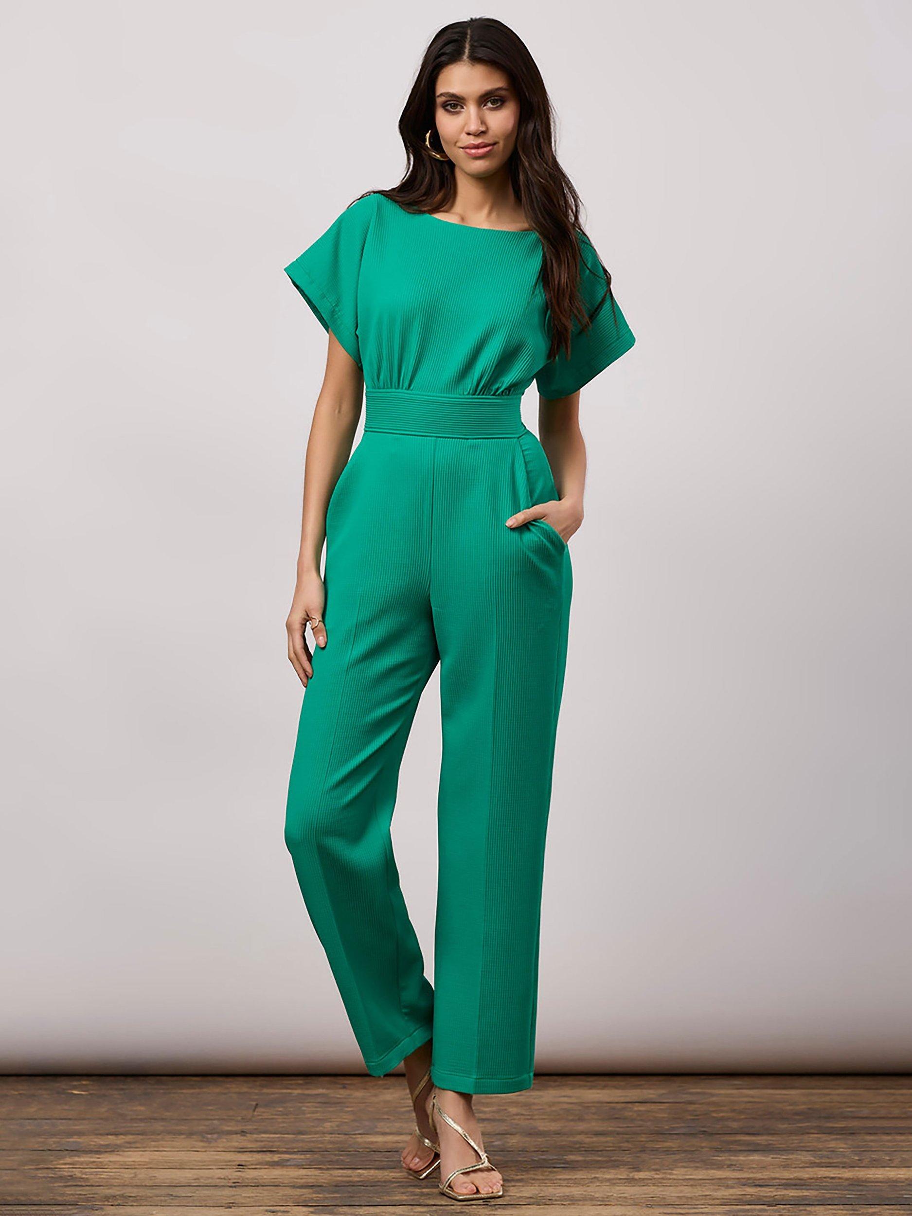 Product image 4 of 5, which shows Closet London Kimono Wide Leg Jumpsuit, Green, 8