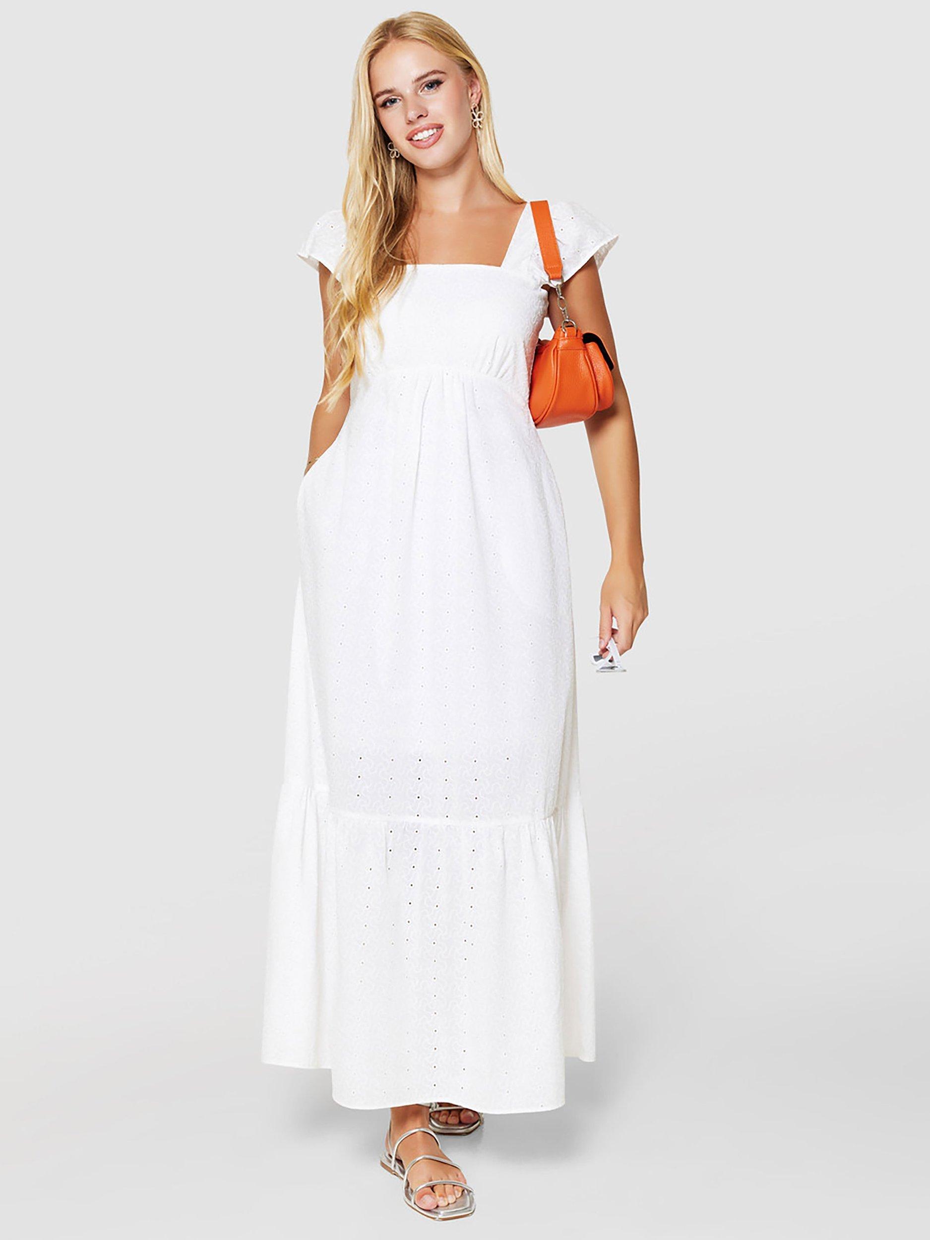 Closet London Frill Broderie Maxi Dress, White