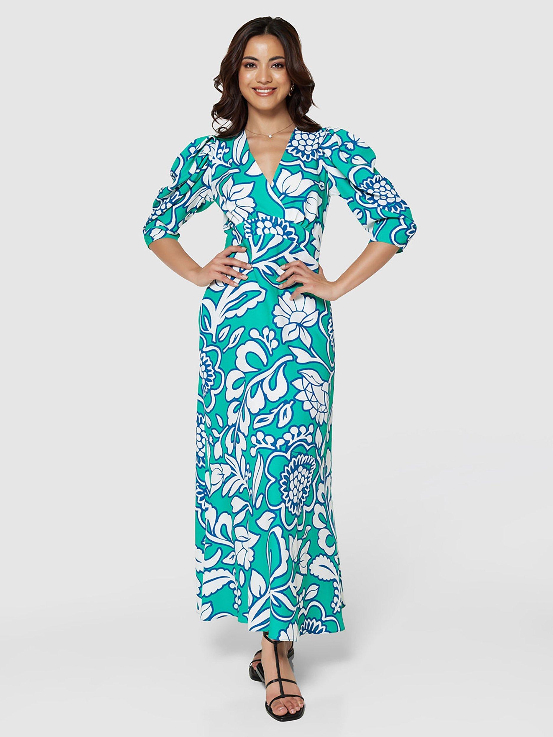 Closet London Floral Wrap Maxi Dress, Green/Multi