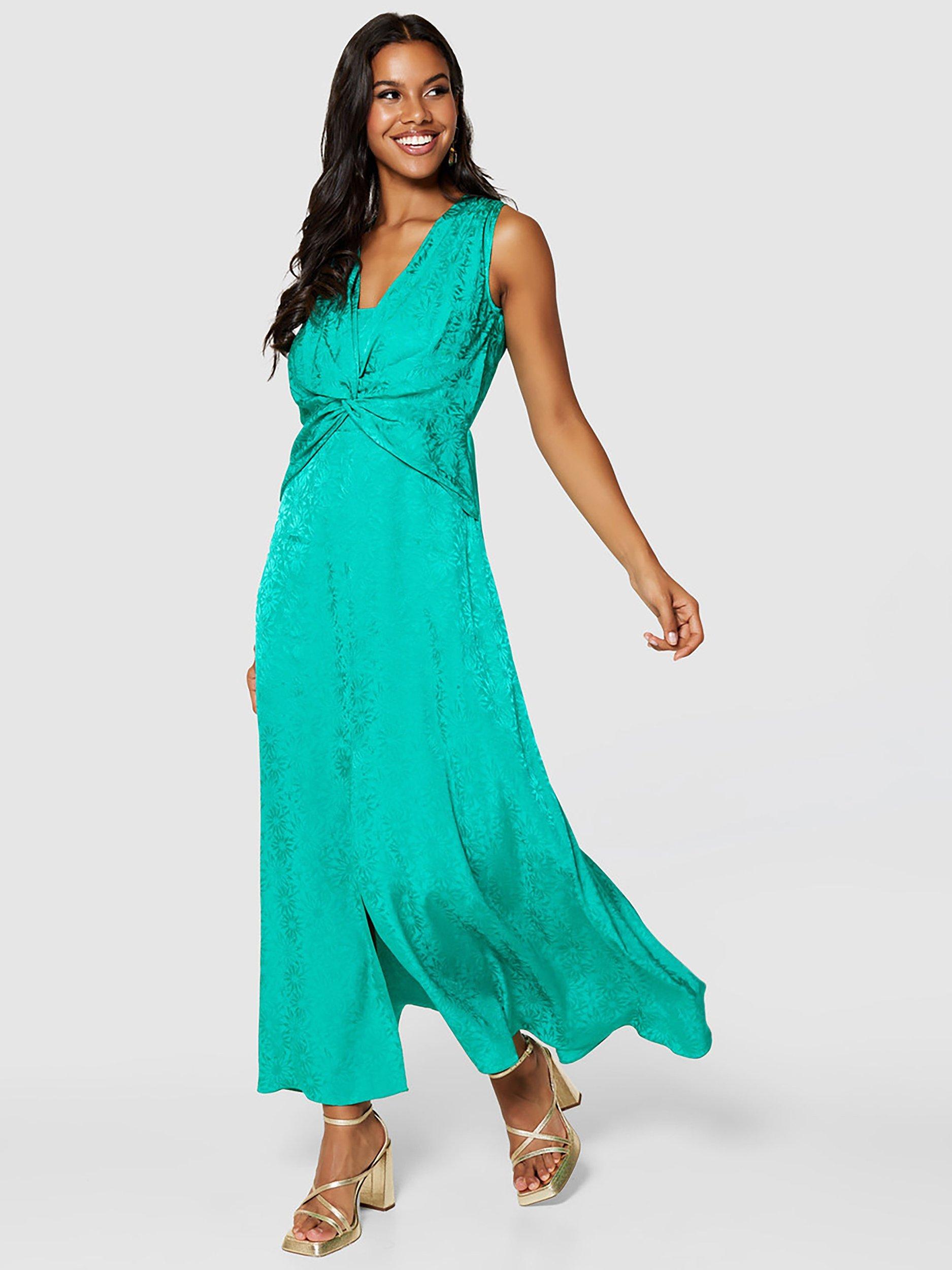 Closet London A Line Midi Jacquard Dress Green