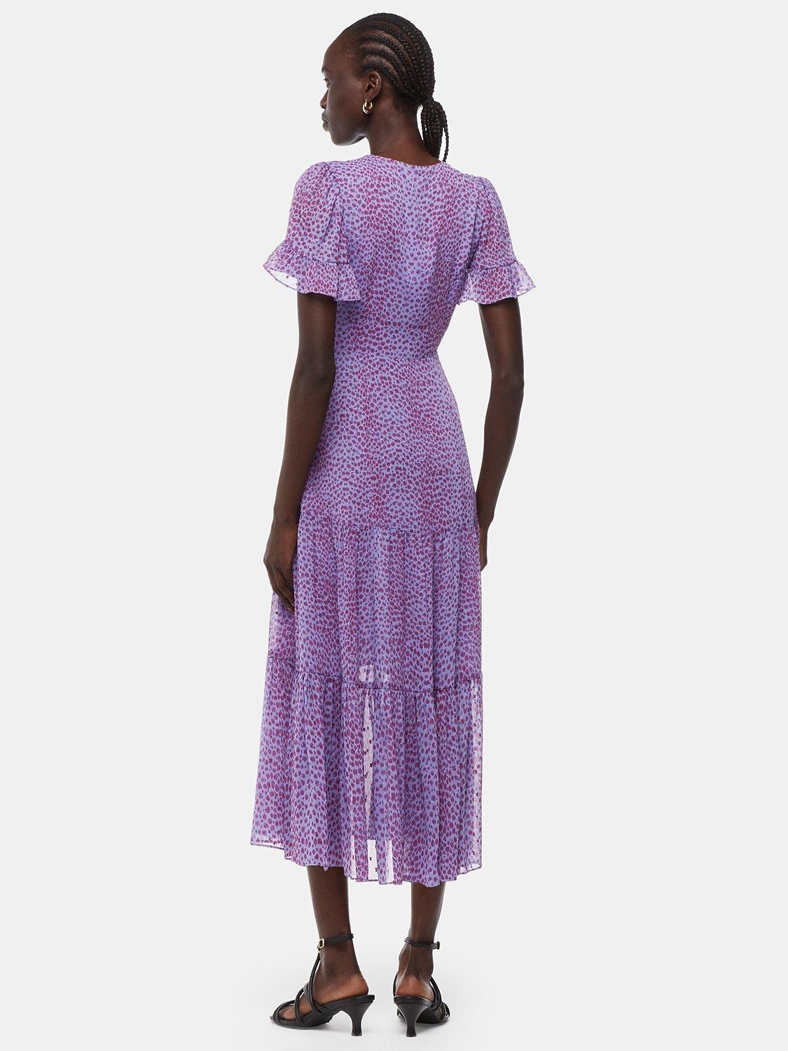 Product image 2 of 5, which shows Whistles Sketched Cheetah Print Midi Dress, Purple/Multi, 8