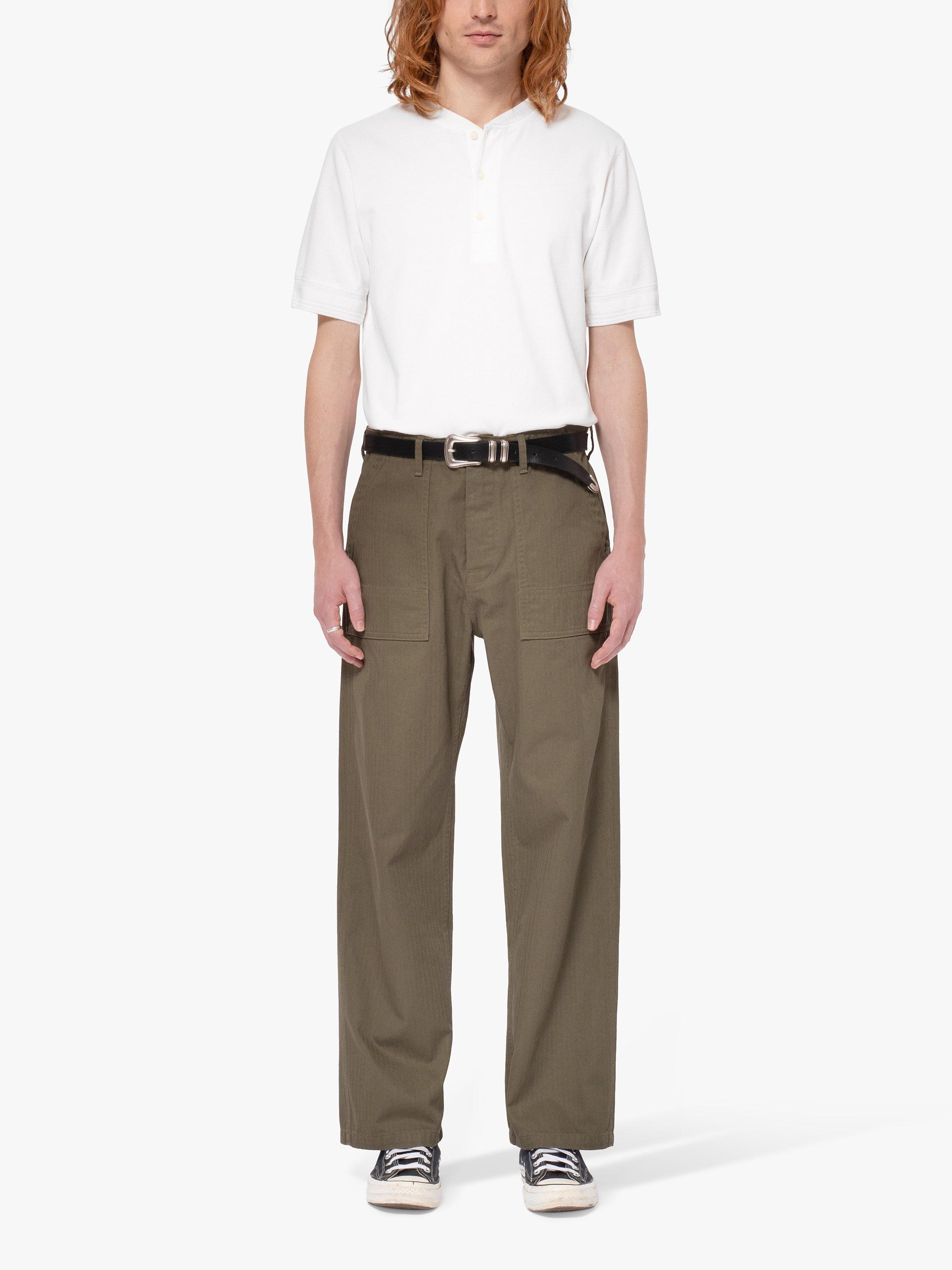Nudie Jeans Tuff Tony Wide Leg Trousers, Olive