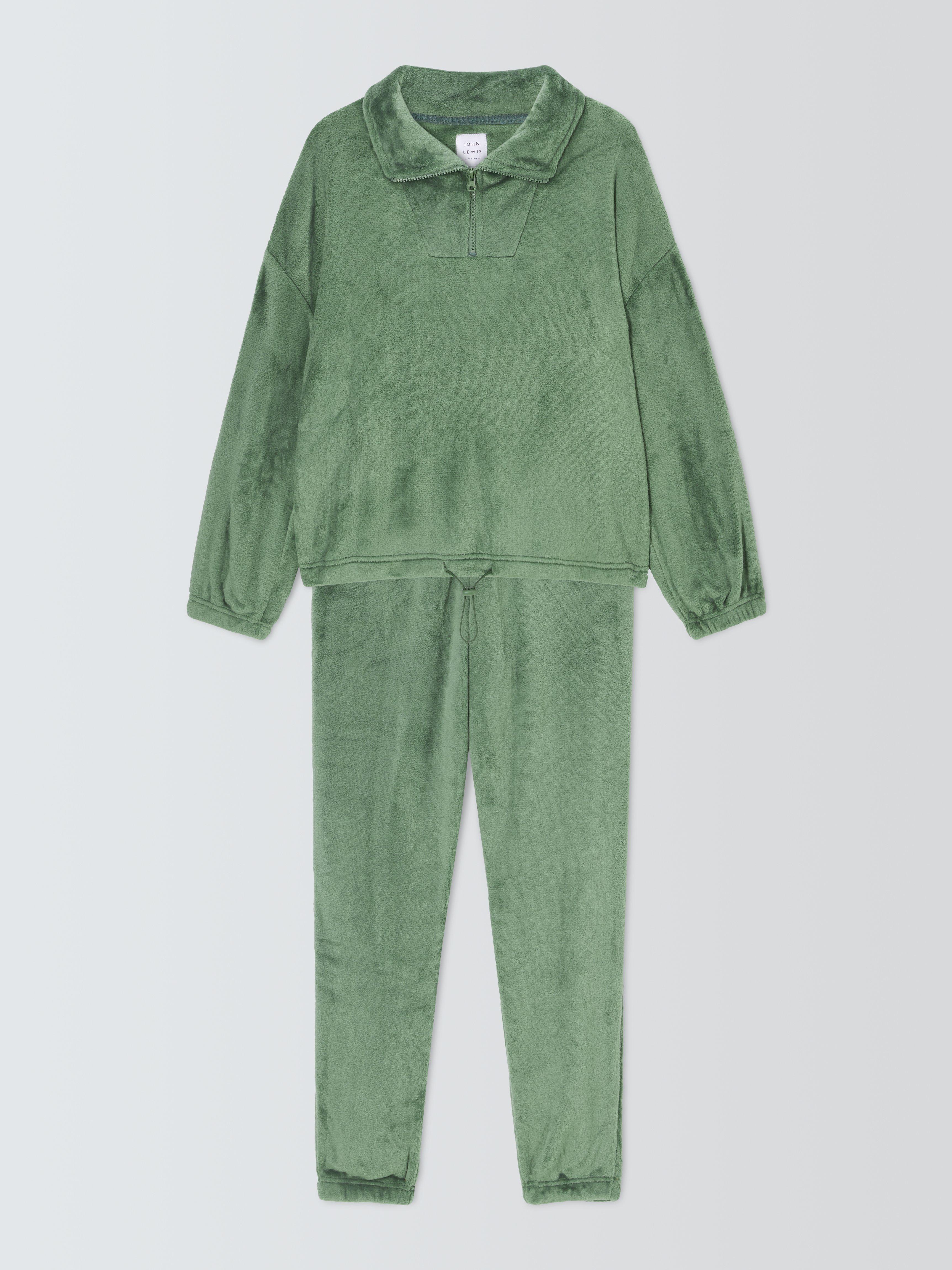 John Lewis Shimmer Fleece Zip Lounge Set Khaki Marl