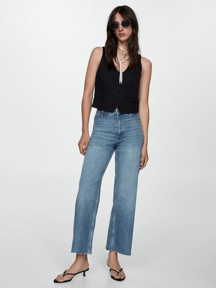 Mango Catherin High Waist Culotte Jeans - view 2, Blue
