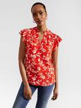 Hobbs Cleo Floral Print Blouse, Red/White