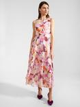 Hobbs Petite Carly Floral Midi Dress, Pink/Multi