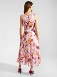 Hobbs Petite Carly Floral Midi Dress, Pink/Multi