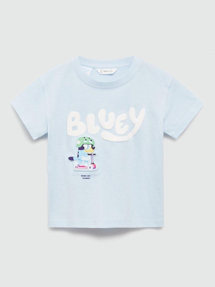Mango Kids' Bluey Cotton T-Shirt, Pastel Blue